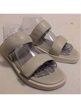 Qupid Double Thick Straps Beige Platform Slip On Slides Sandals Size 10 N29